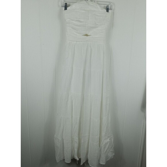 Lulus Womens Effortless Sweetness White Ruched Lace-Up Tiered Midi Dress Large - Picture 6 of 13